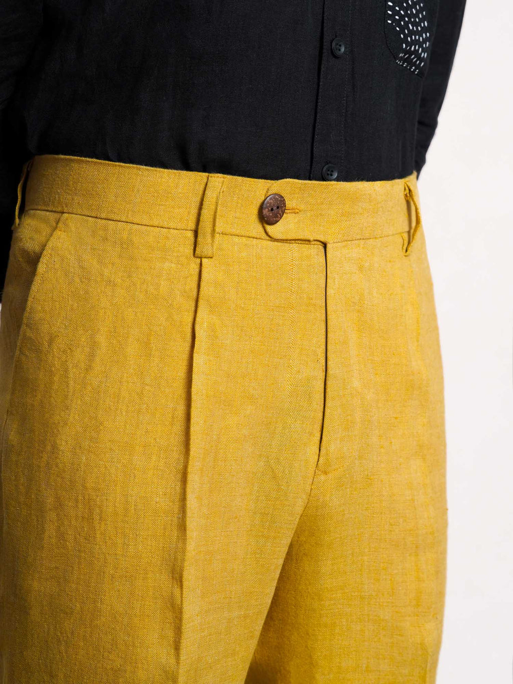 Mustered Yellow Linen Men's Pant
