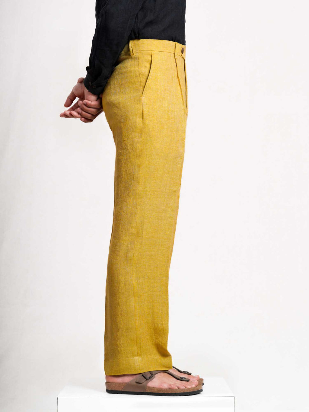 Mustered Yellow Linen Men's Pant