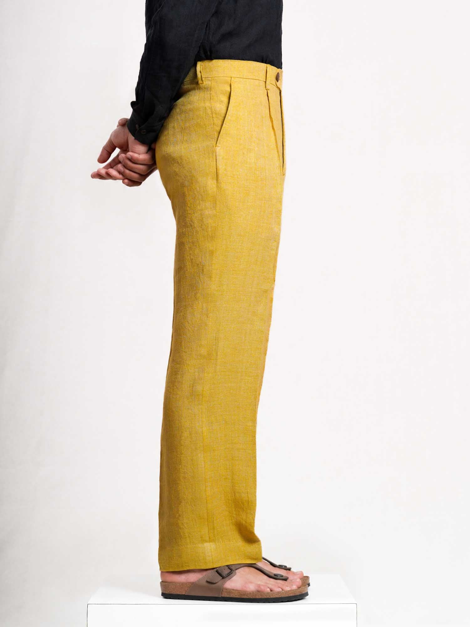 Mustered Yellow Linen Men's Pant