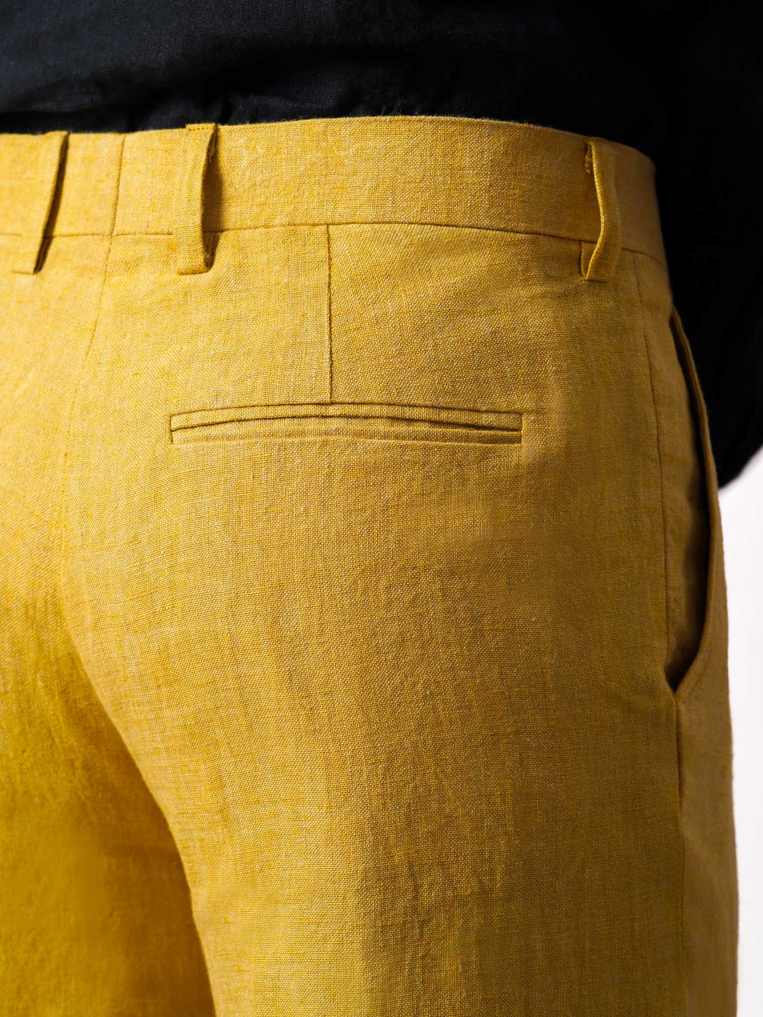 Mustered Yellow Linen Men's Pant