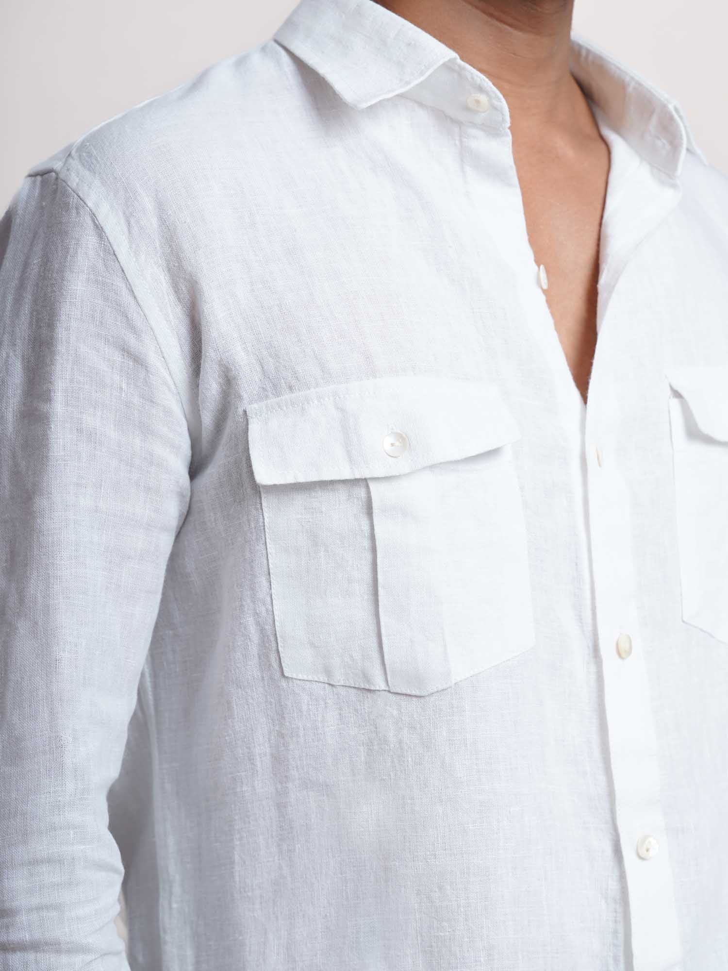 White Linen Double Pocket Men’s Shirt