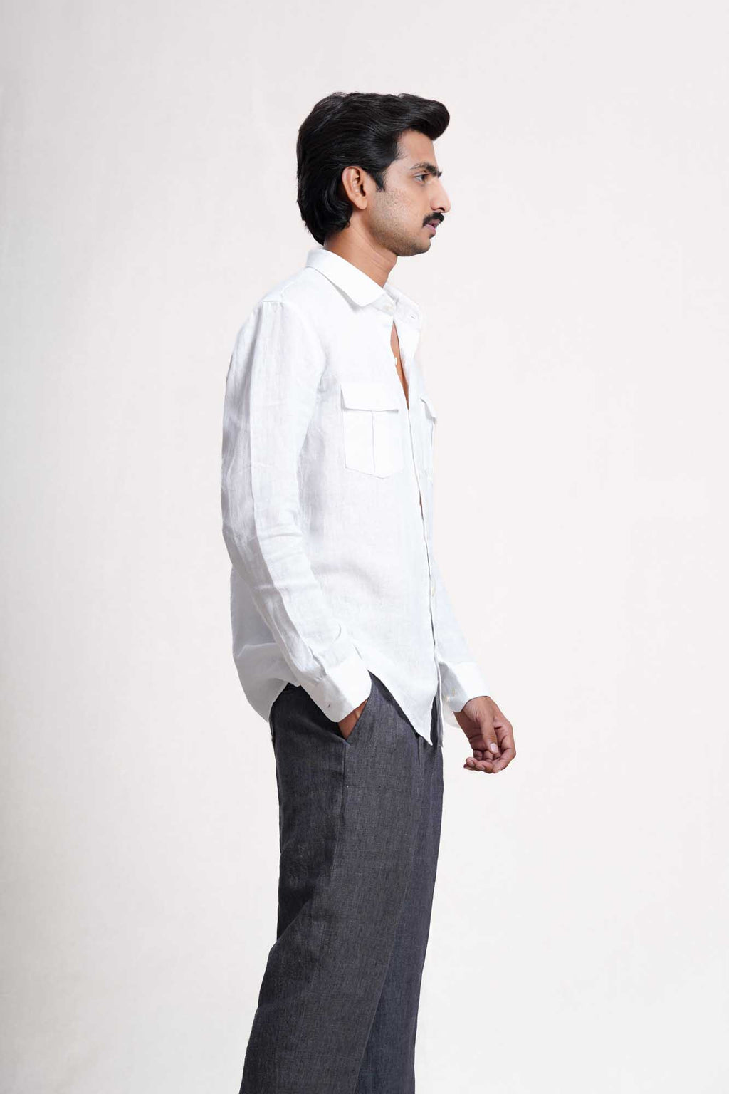 White Linen Double Pocket Men’s Shirt