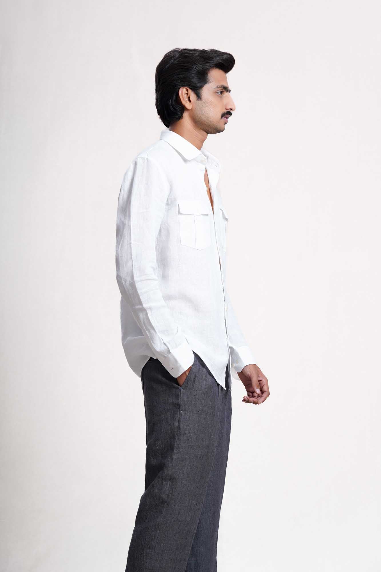 White Linen Double Pocket Men’s Shirt