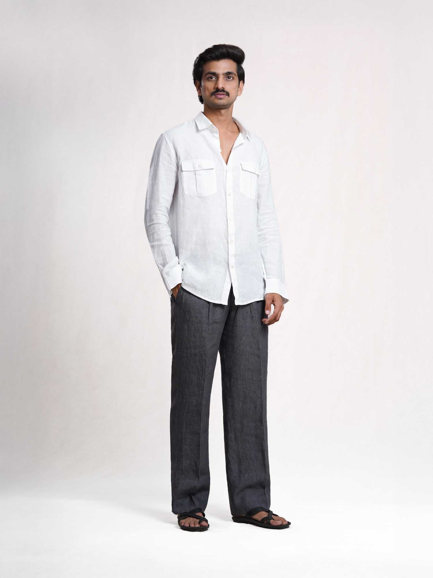 White Linen Double Pocket Men’s Shirt