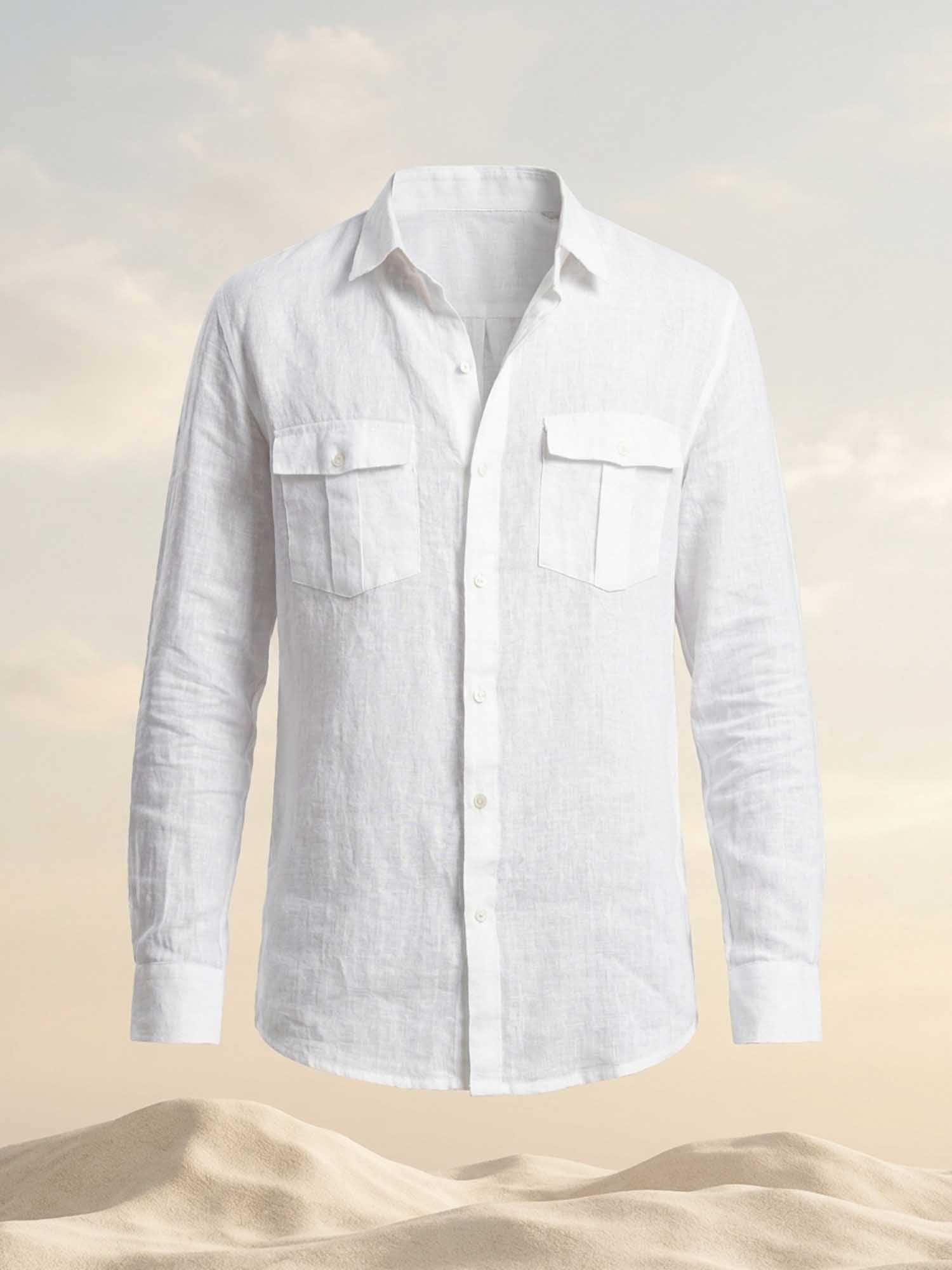 White Linen Double Pocket Men’s Shirt