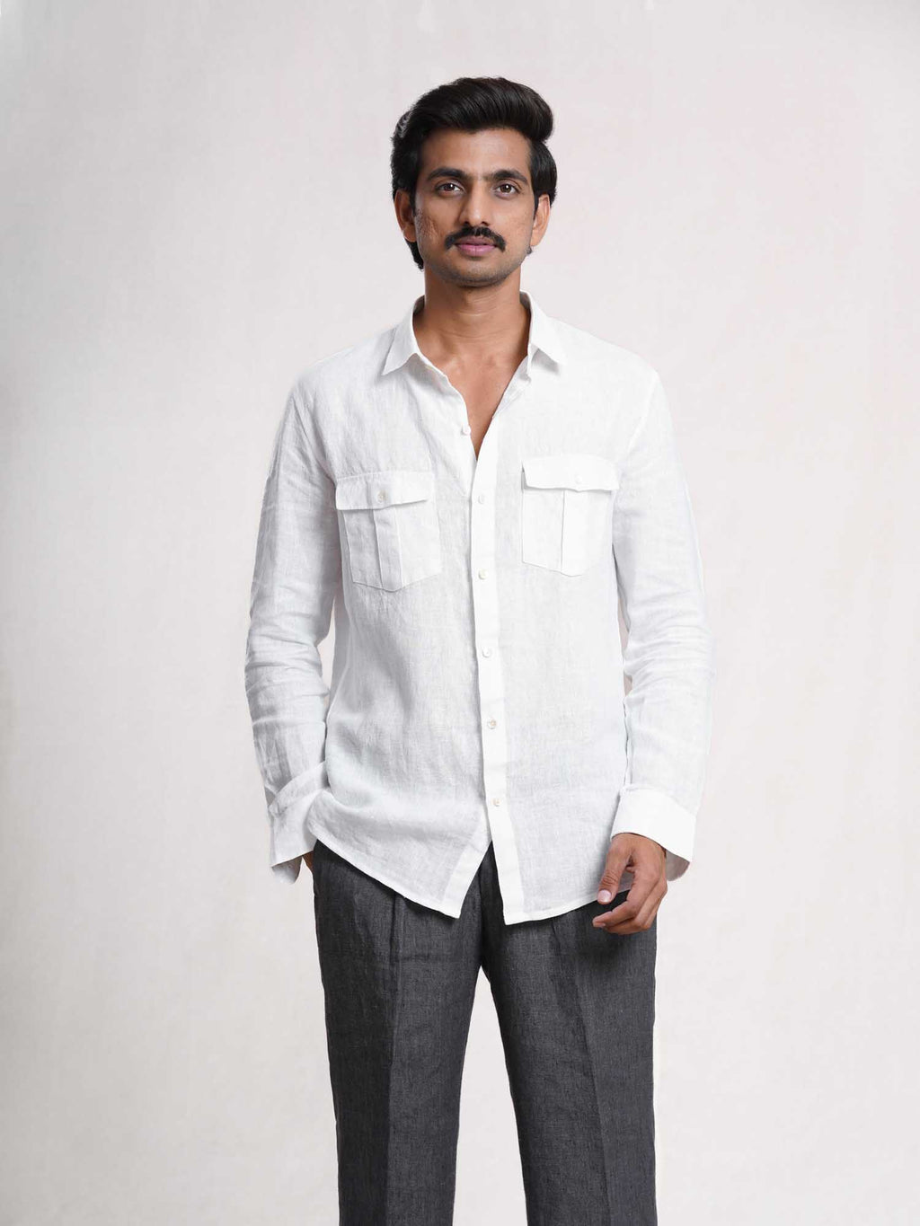 White Linen Double Pocket Men’s Shirt