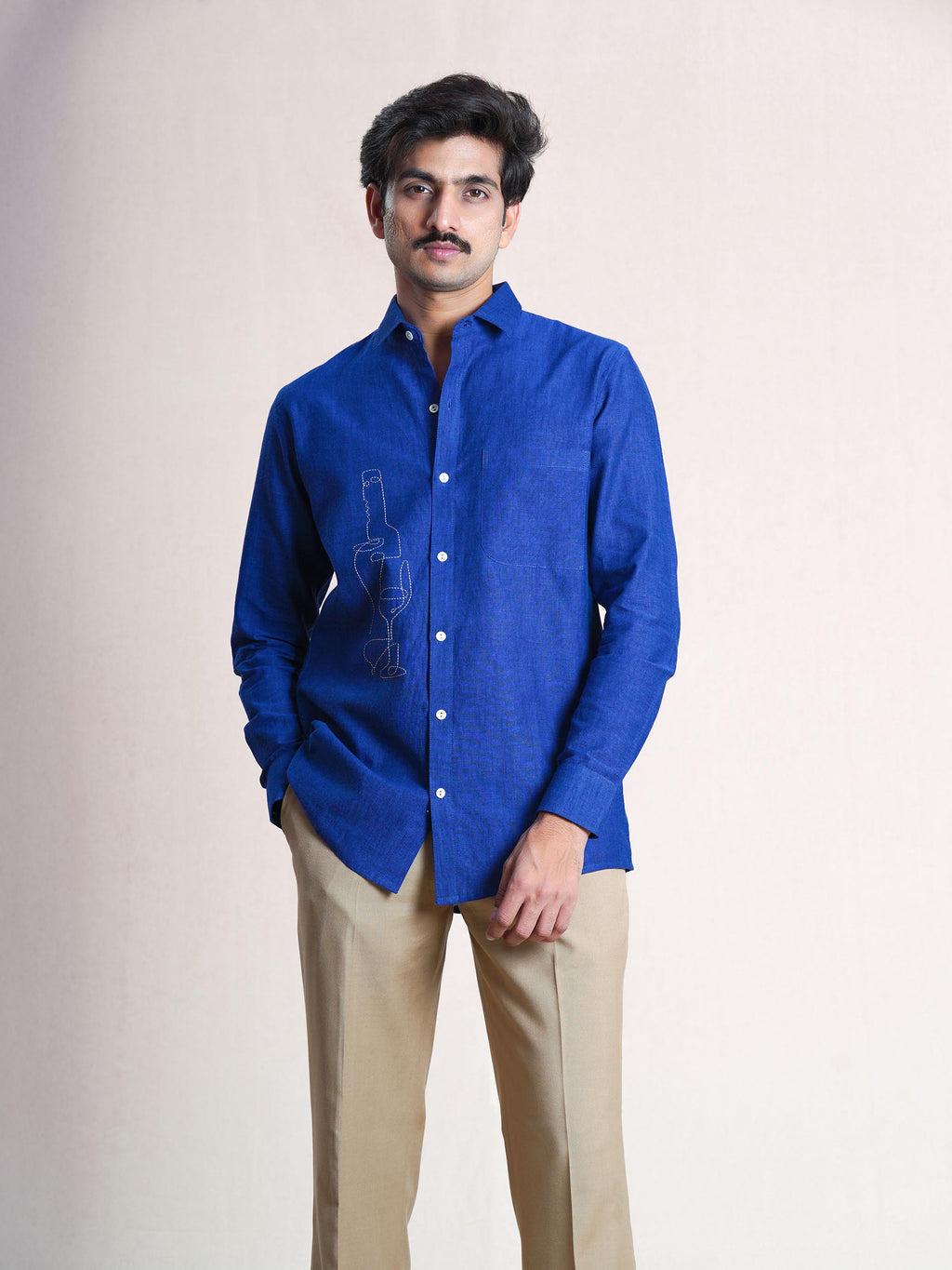 Royal Blue Linen Hand Embroidered Men’s Shirt