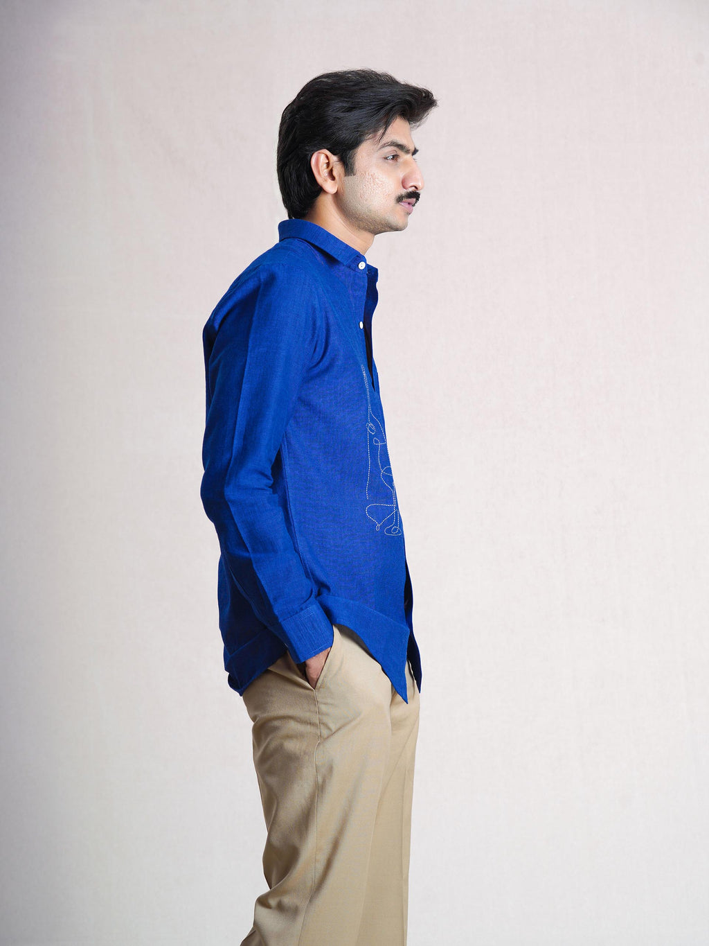 Royal Blue Linen Hand Embroidered Men’s Shirt