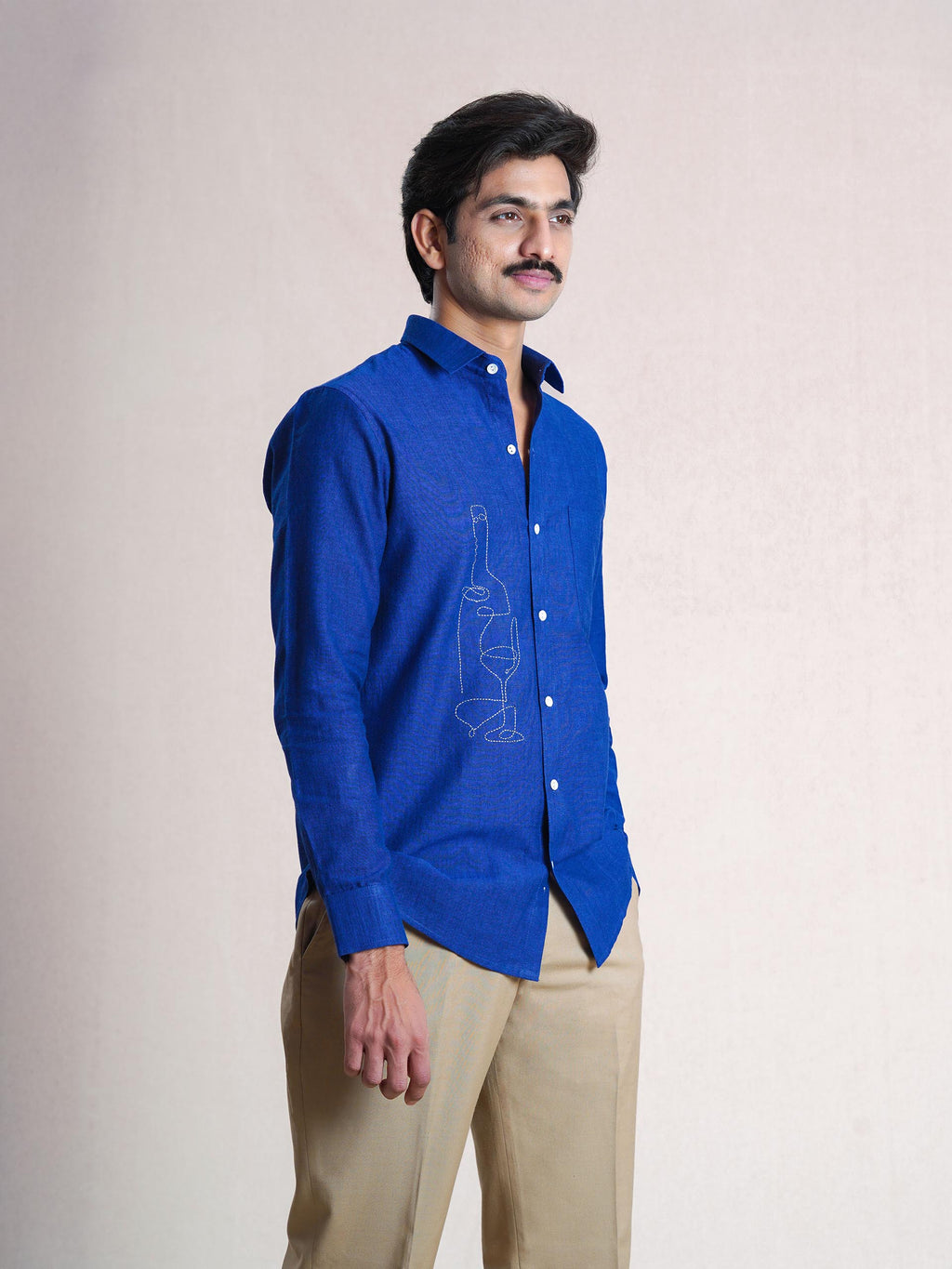 Royal Blue Linen Hand Embroidered Men’s Shirt