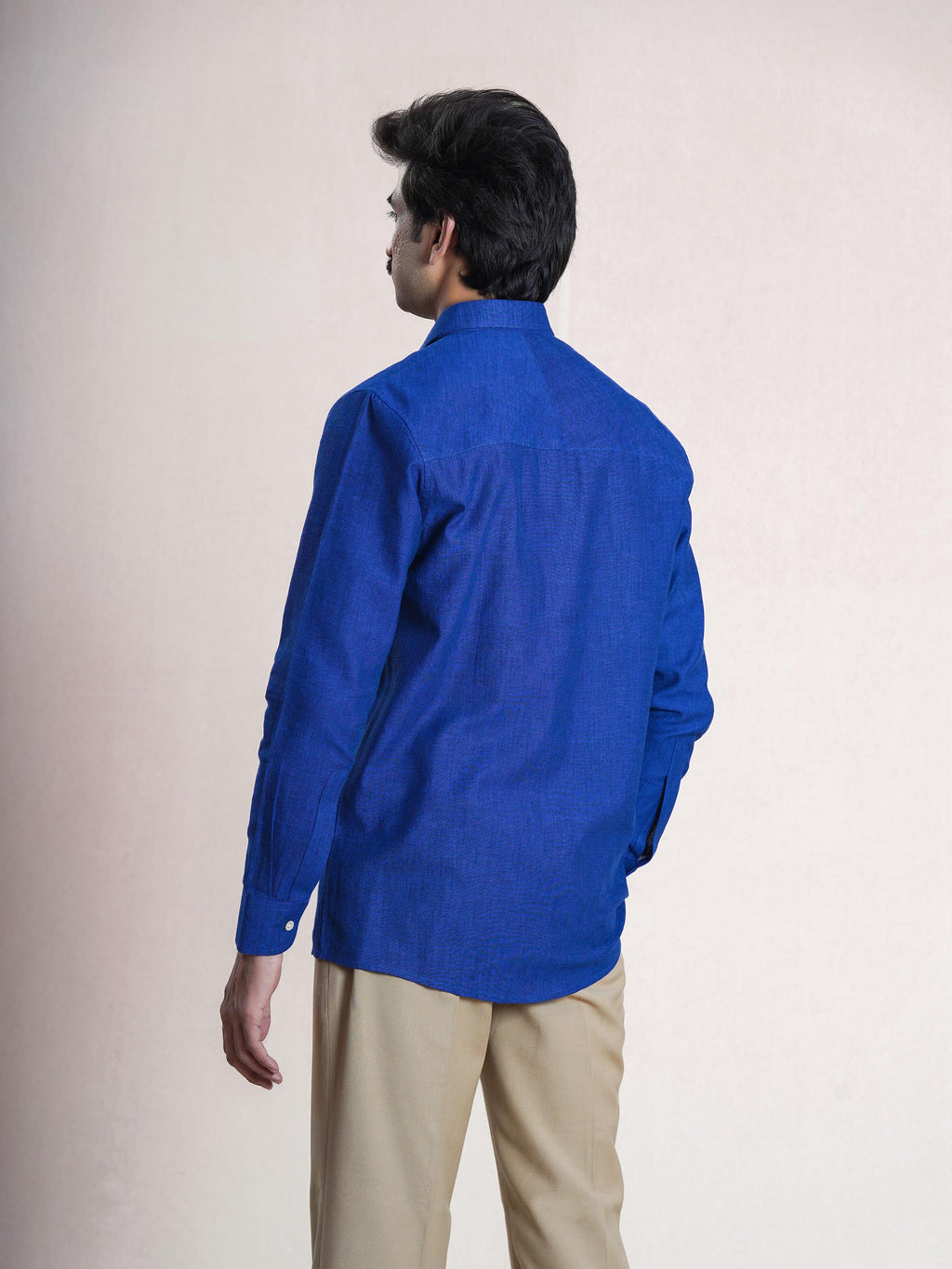 Royal Blue Linen Hand Embroidered Men’s Shirt