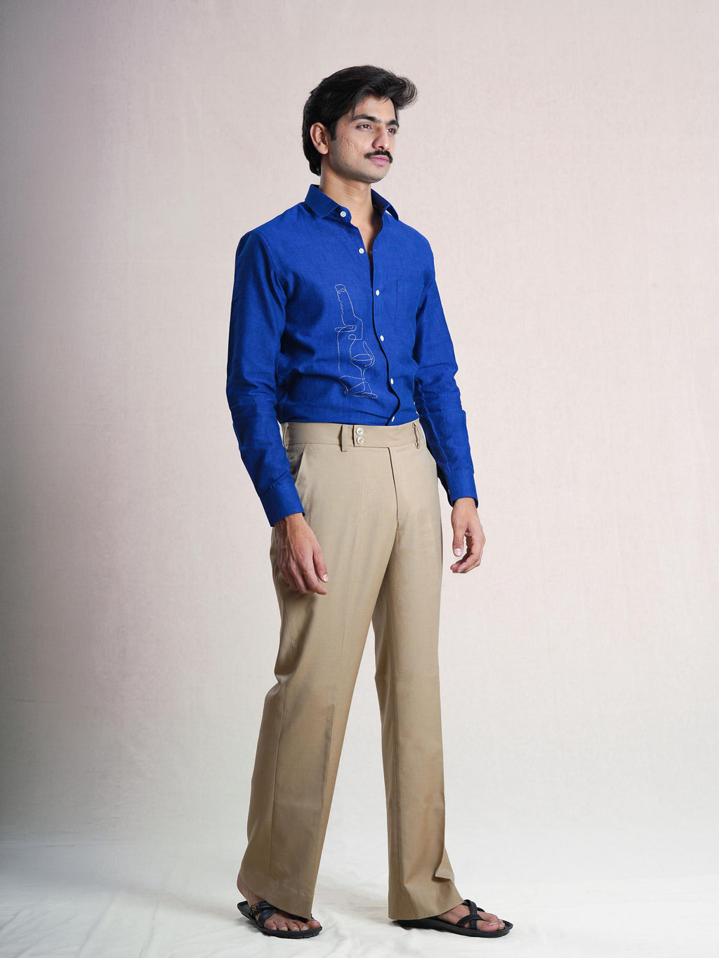 Royal Blue Linen Hand Embroidered Men’s Shirt