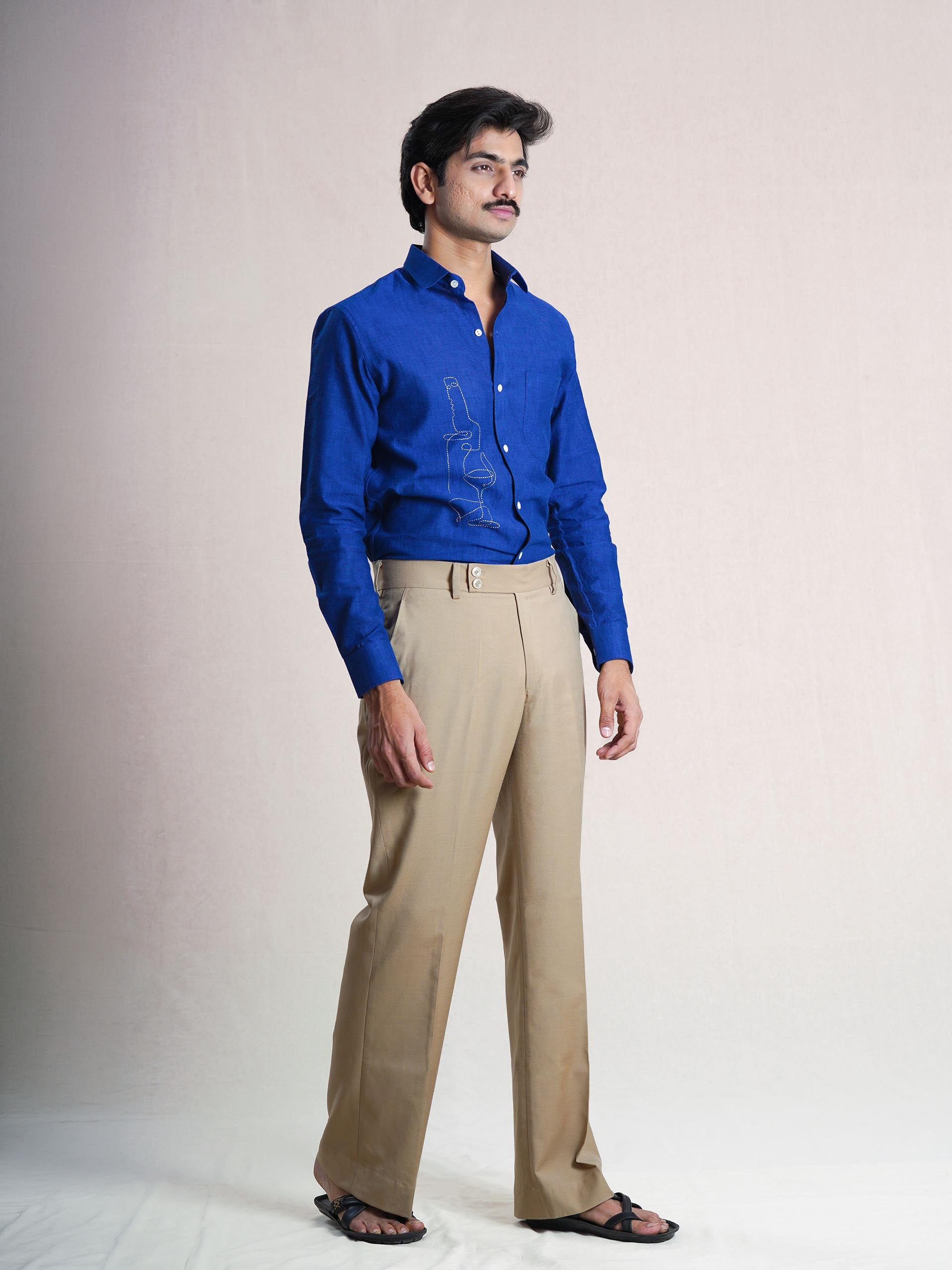 Royal Blue Linen Hand Embroidered Men’s Shirt
