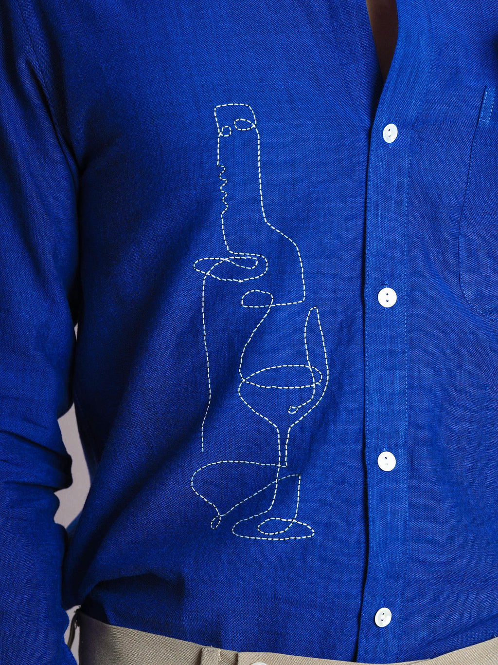 Royal Blue Linen Hand Embroidered Men’s Shirt