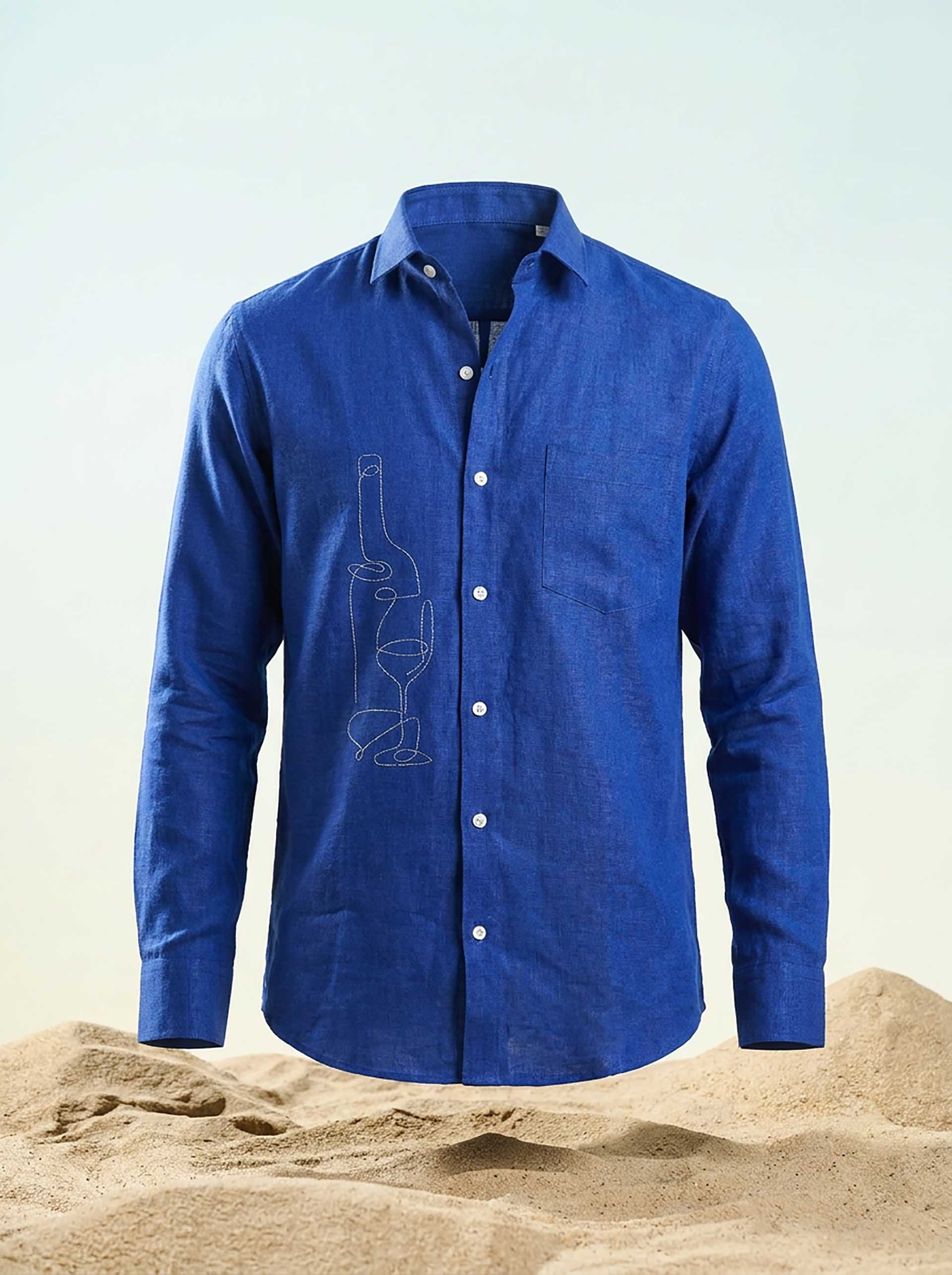 Royal Blue Linen Hand Embroidered Men’s Shirt