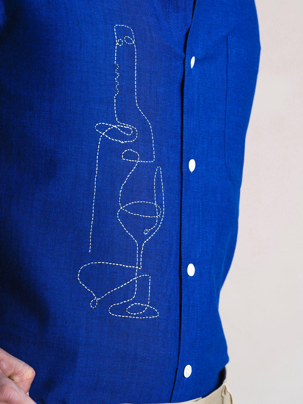 Royal Blue Linen Hand Embroidered Men’s Shirt