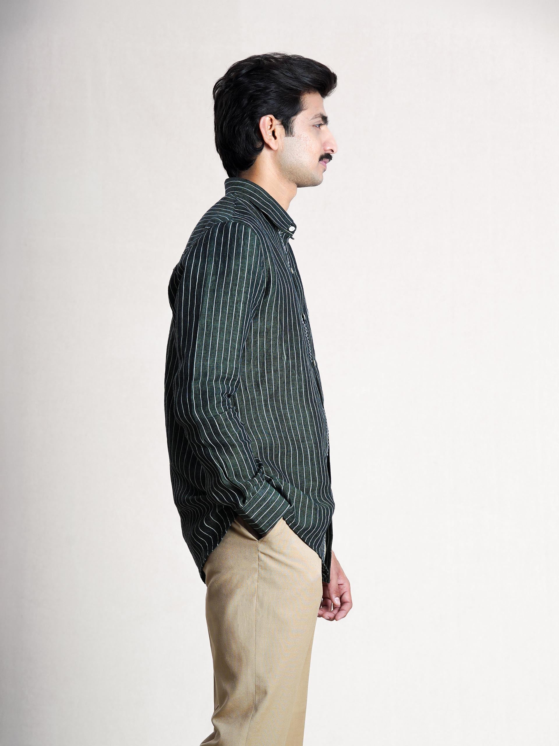 Green Linen Hand Embroidered Men’s Shirt