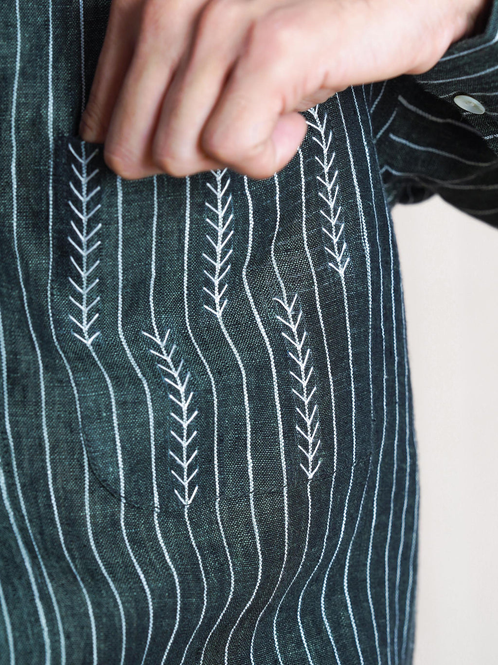 Green Linen Hand Embroidered Men’s Shirt
