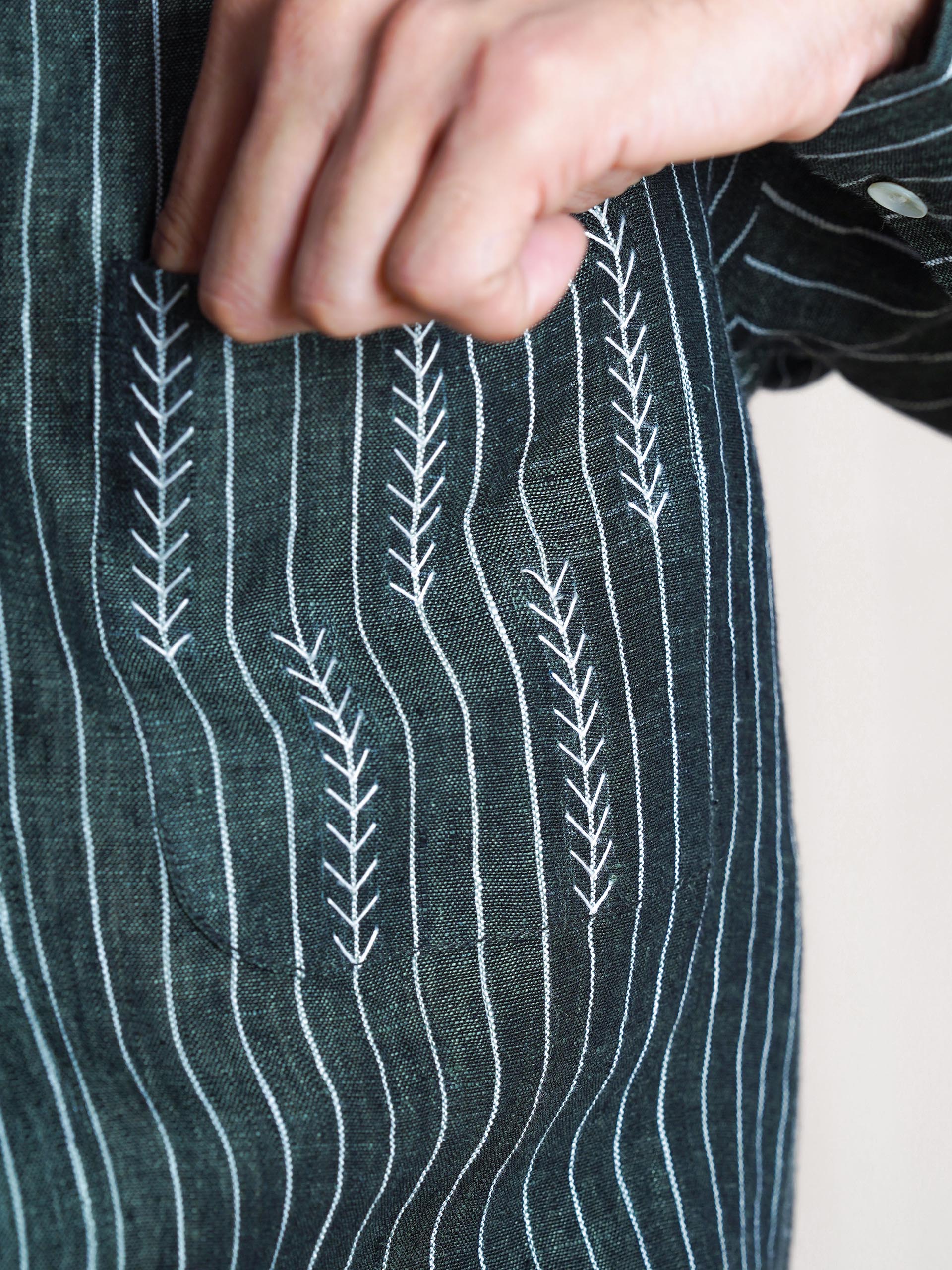 Green Linen Hand Embroidered Men’s Shirt