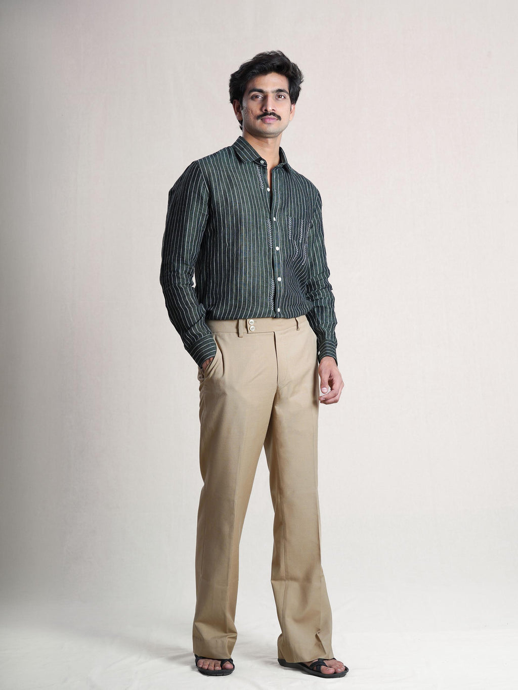 Green Linen Hand Embroidered Men’s Shirt