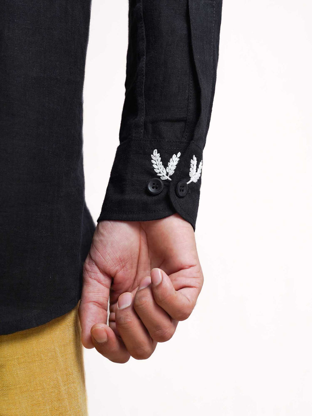 Black Linen Barley Embroidered Men’s Shirt