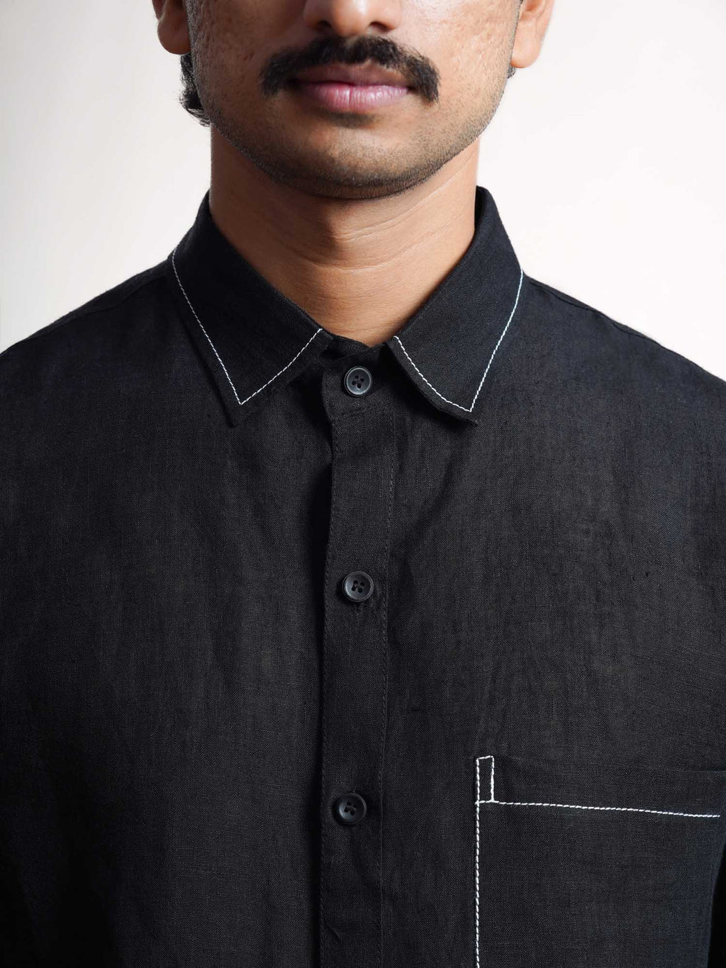 Black Linen Barley Embroidered Men’s Shirt