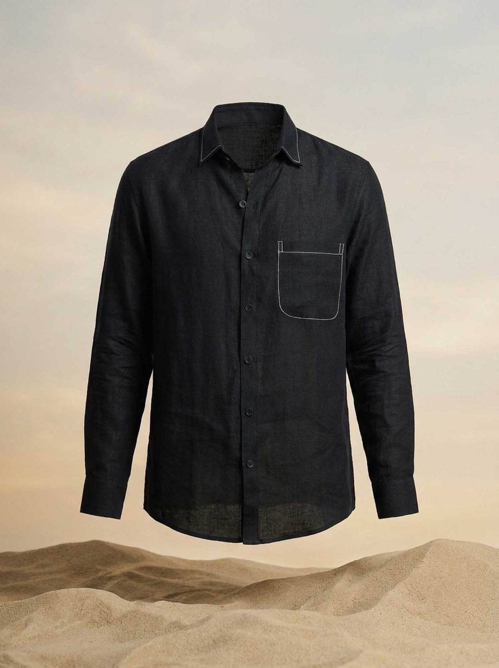 Black Linen Barley Embroidered Men’s Shirt