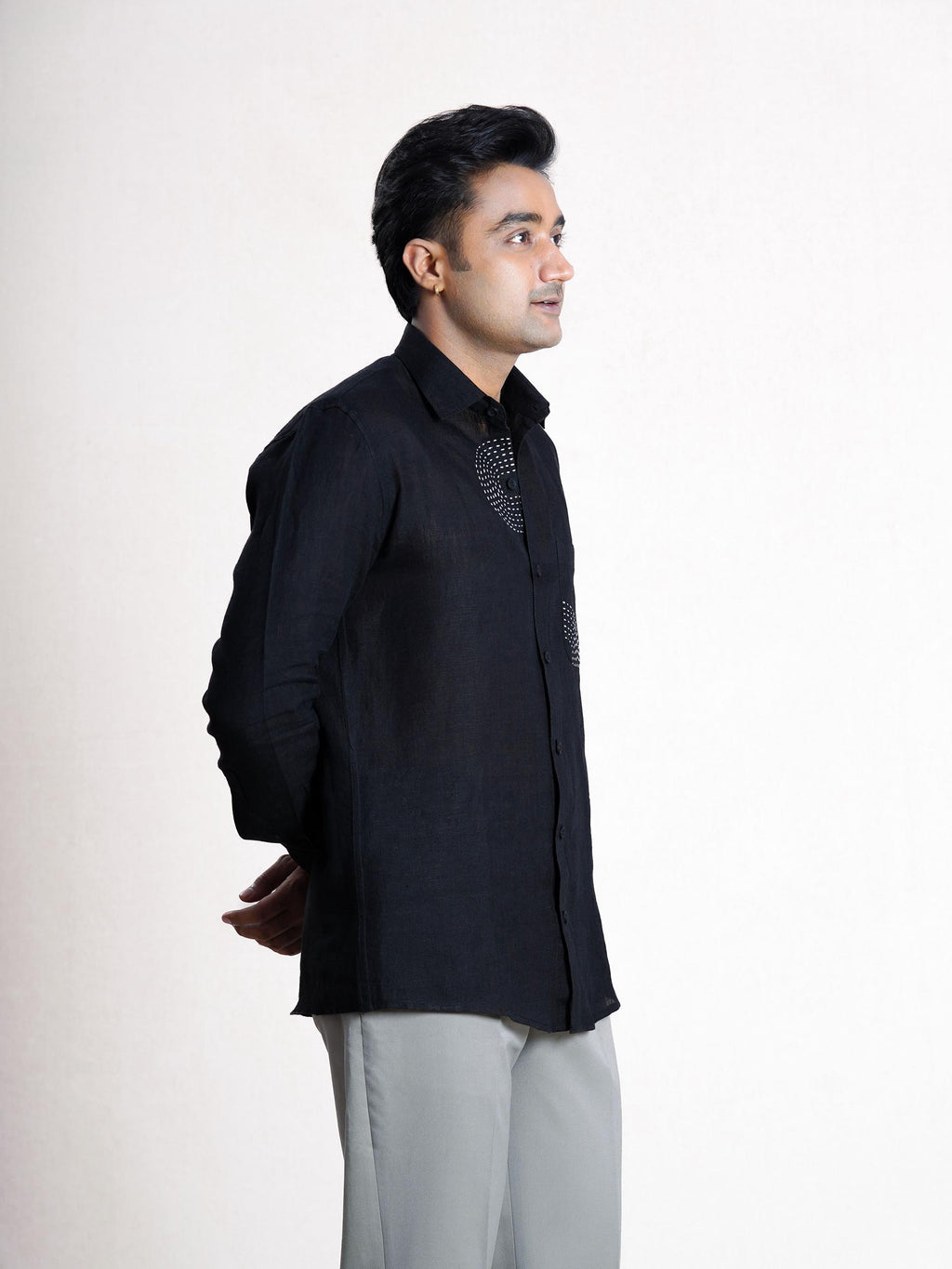 Black Linen Sujni Embroidered Men’s Shirt