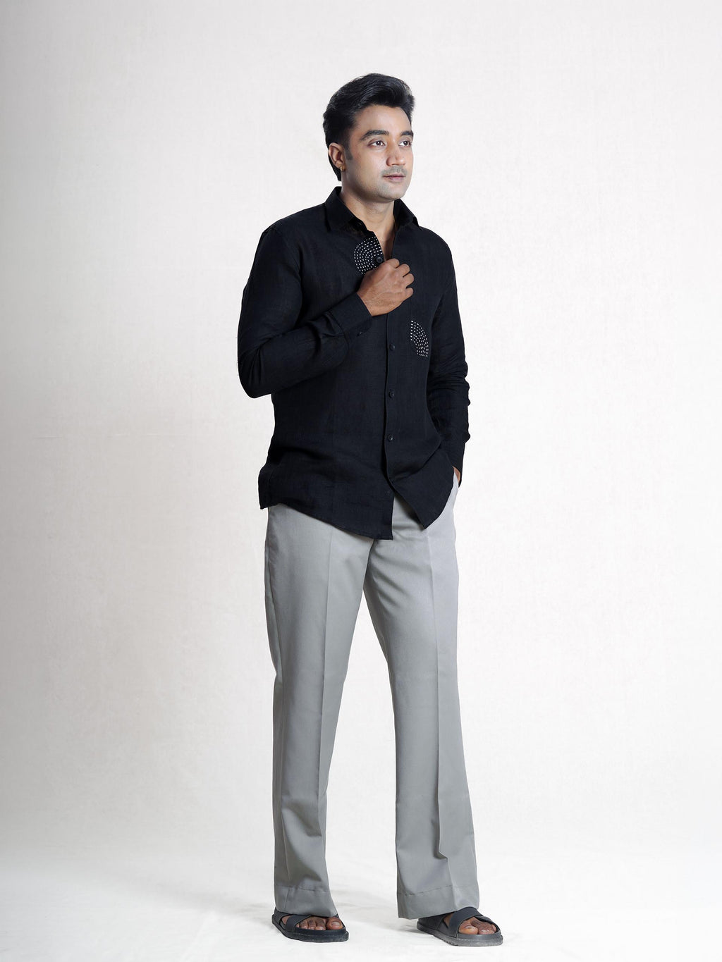 Black Linen Sujni Embroidered Men’s Shirt
