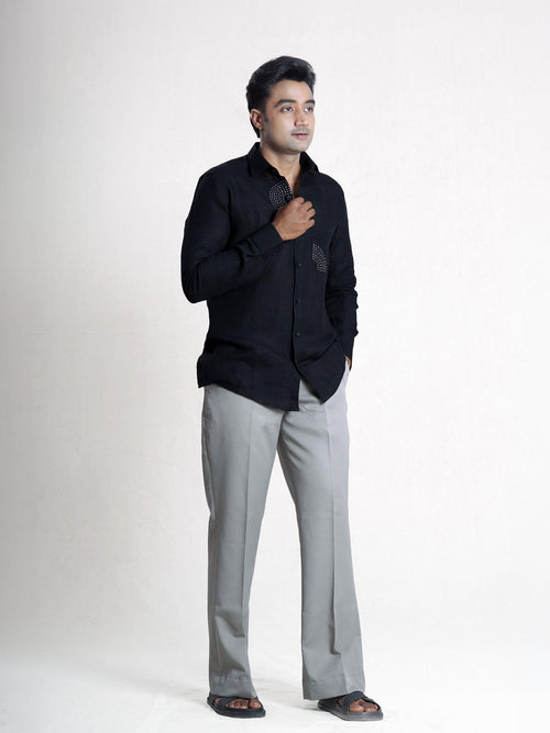 Black Linen Sujni Embroidered Men’s Shirt