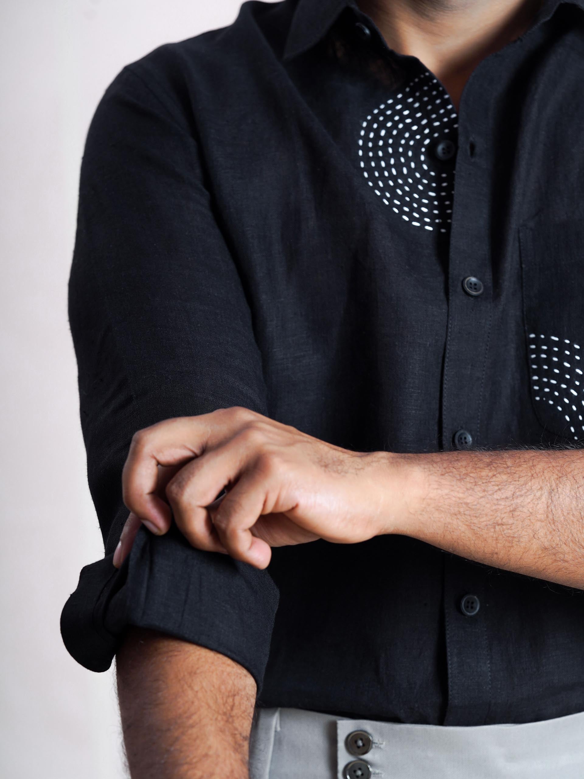 Black Linen Sujni Embroidered Men’s Shirt