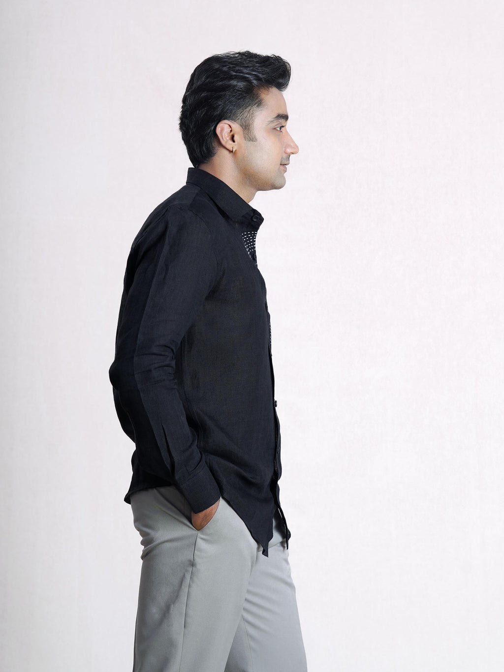 Black Linen Sujni Embroidered Men’s Shirt
