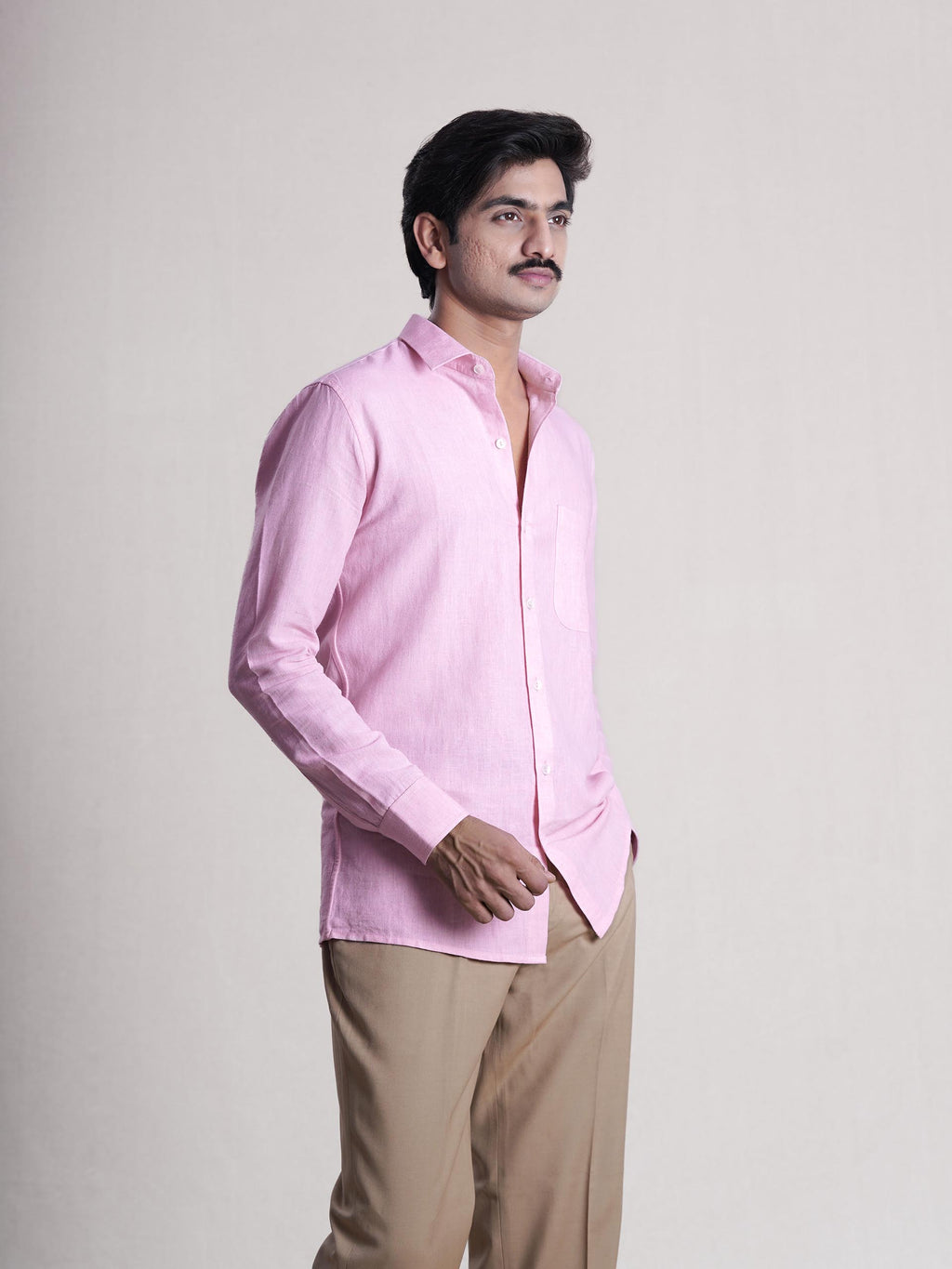 Pink Linen Barley Embroidered Men’s Shirt