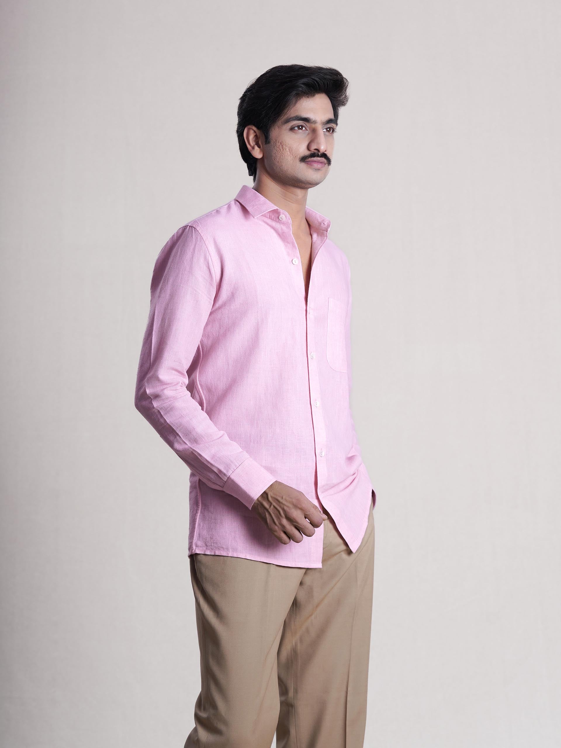 Pink Linen Barley Embroidered Men’s Shirt