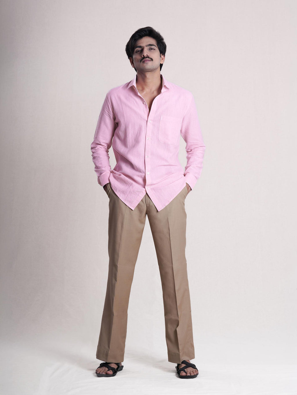 Pink Linen Barley Embroidered Men’s Shirt