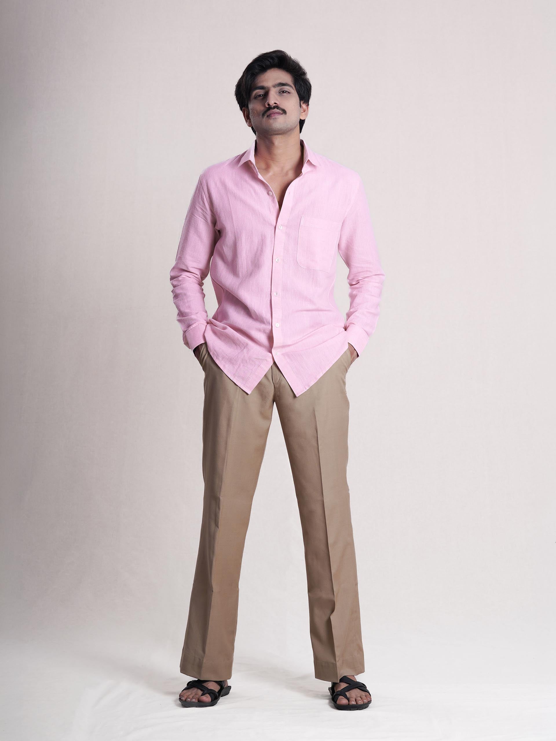 Pink Linen Barley Embroidered Men’s Shirt
