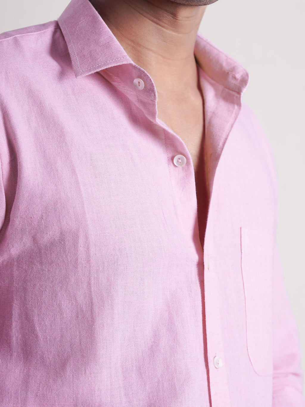 Pink Linen Barley Embroidered Men’s Shirt