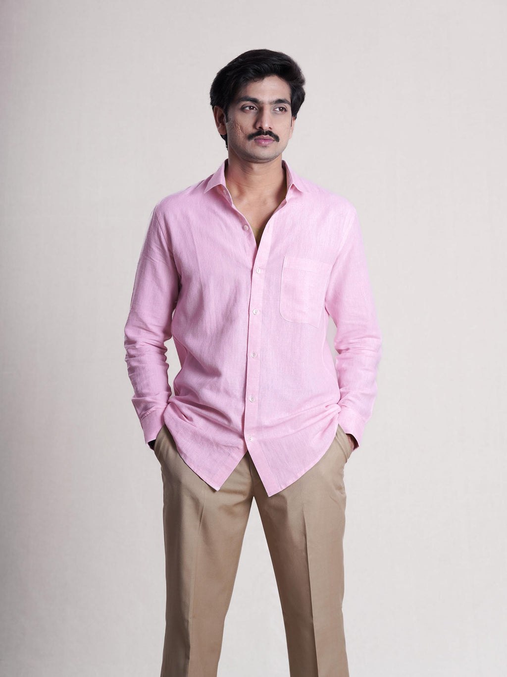 Pink Linen Barley Embroidered Men’s Shirt