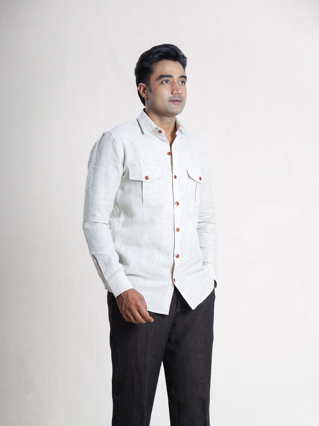 Off White Linen  Double Pocket Men’s Shirt