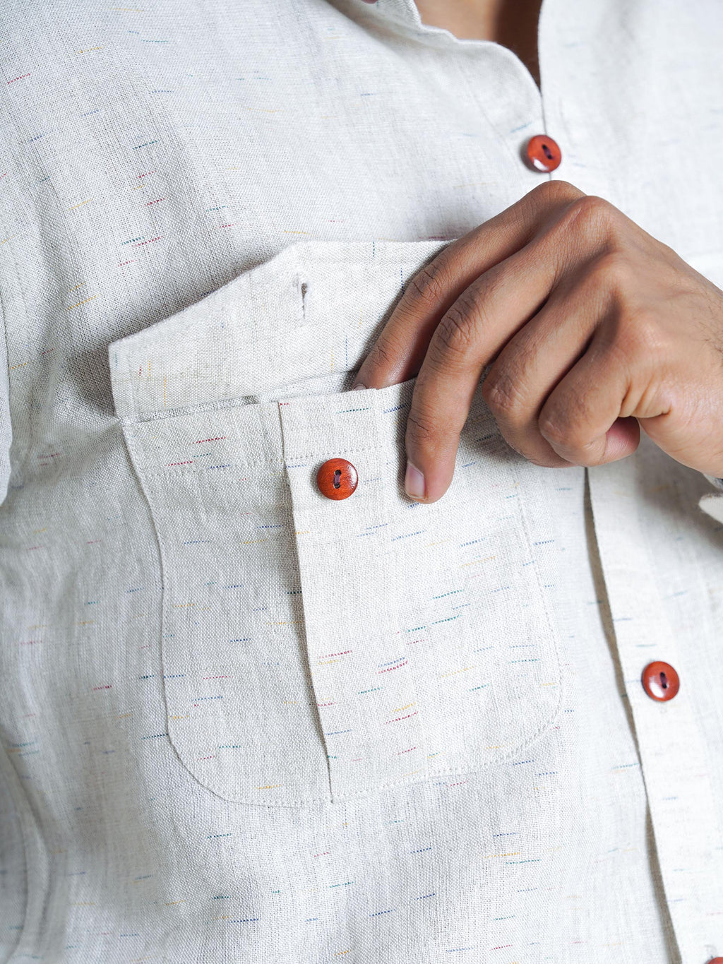Off White Linen  Double Pocket Men’s Shirt