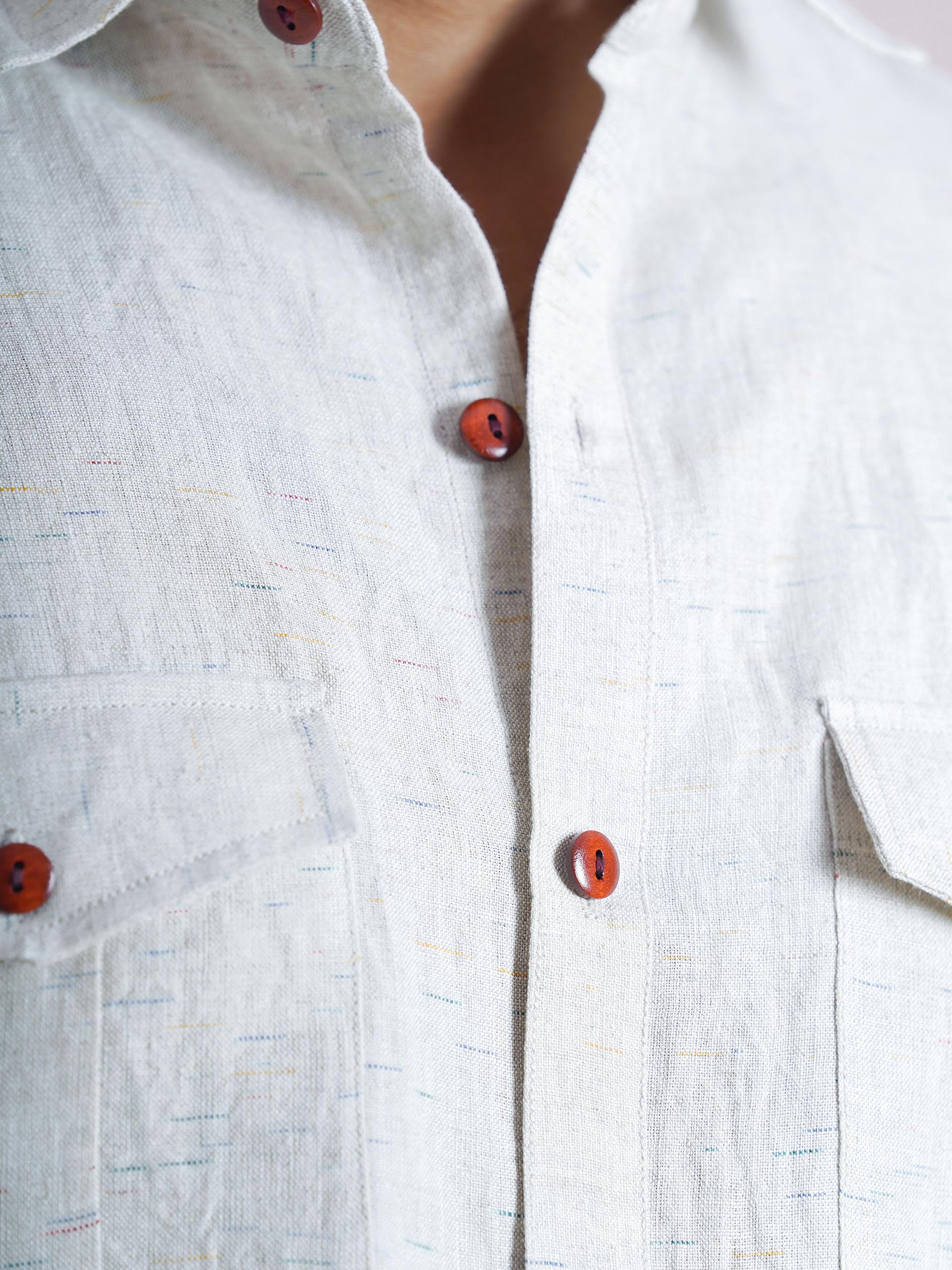 Off White Linen  Double Pocket Men’s Shirt