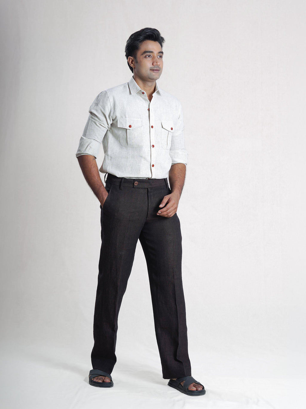 Off White Linen  Double Pocket Men’s Shirt