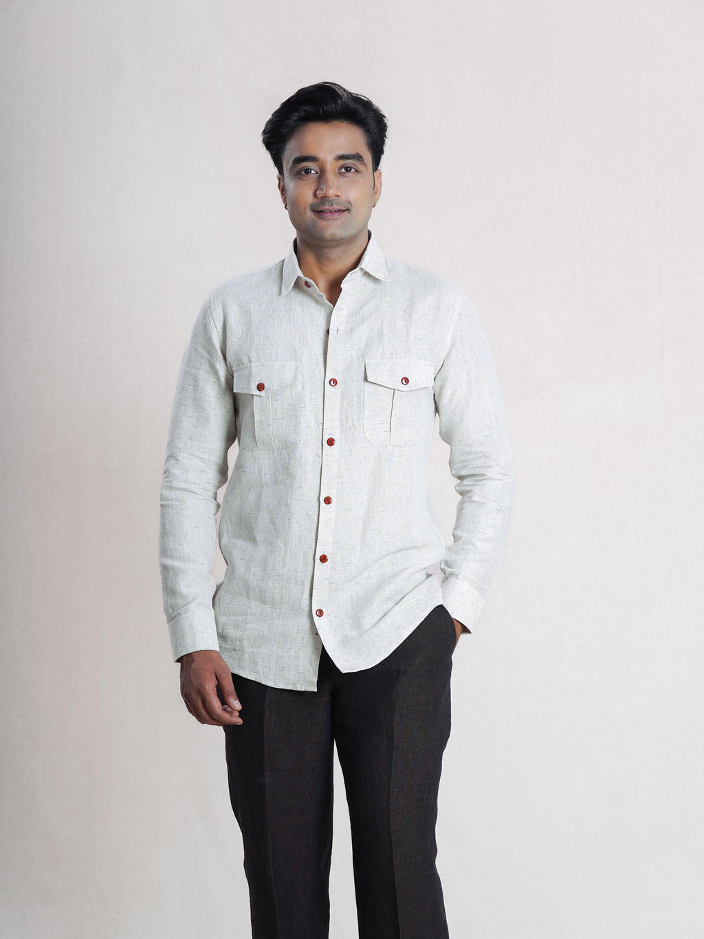 Off White Linen  Double Pocket Men’s Shirt