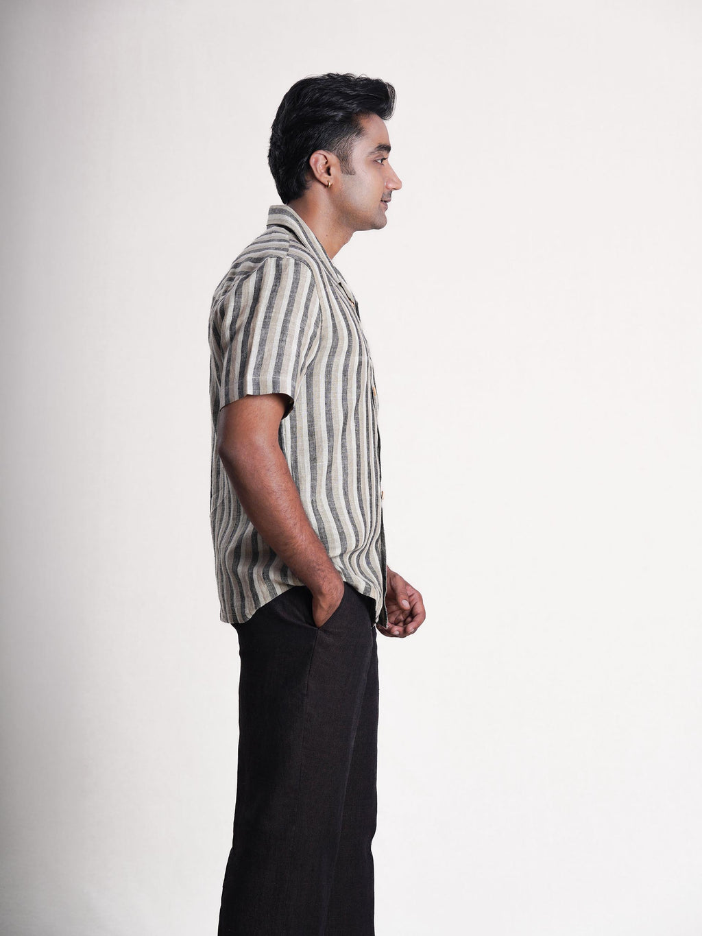 Khaki Striped Linen Men’s Shirt