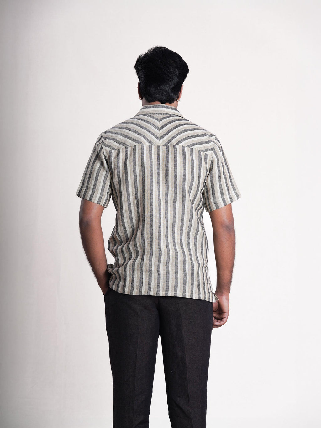 Khaki Striped Linen Men’s Shirt