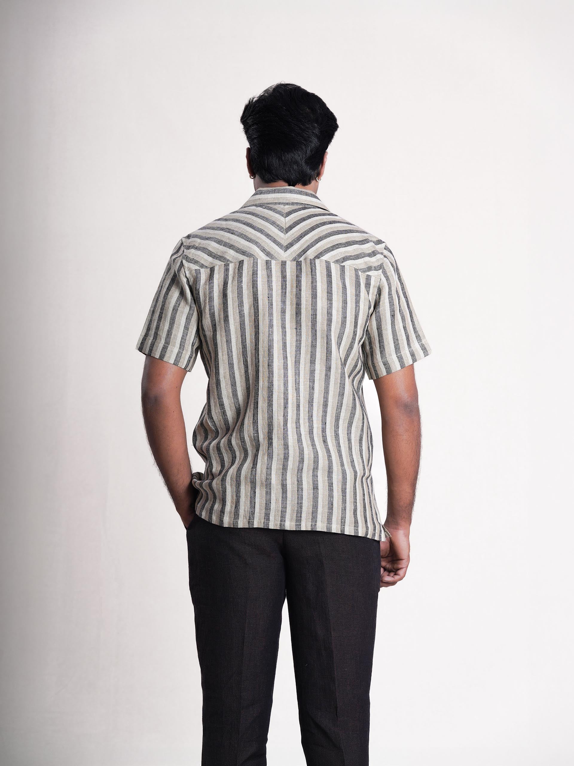 Khaki Striped Linen Men’s Shirt