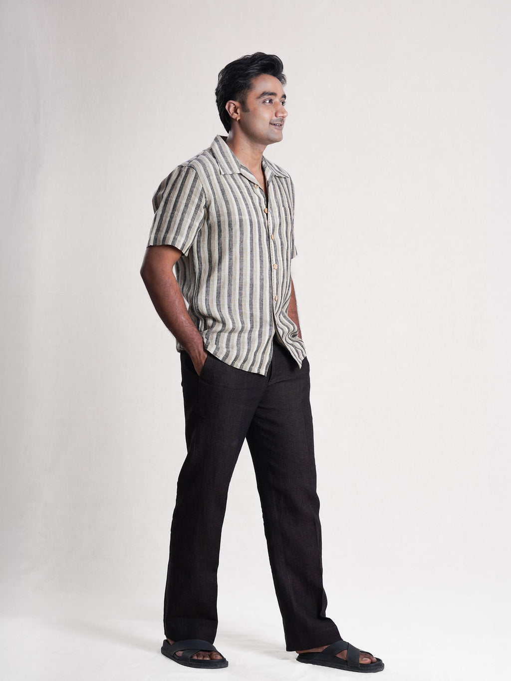 Khaki Striped Linen Men’s Shirt
