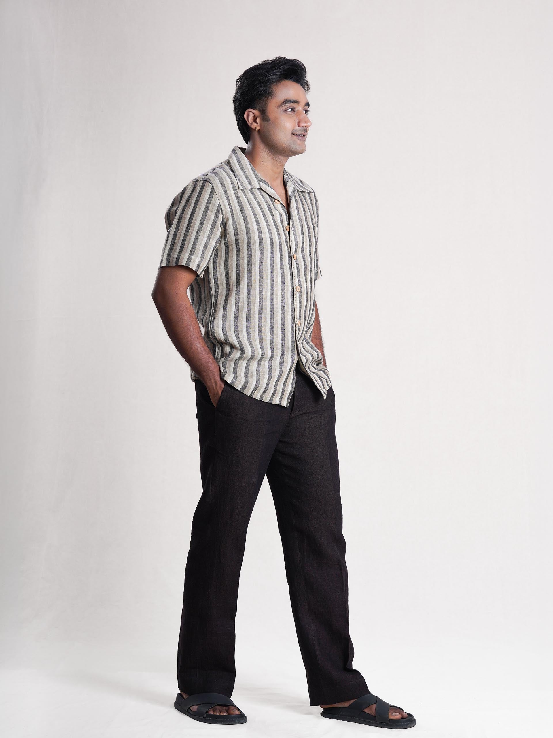 Khaki Striped Linen Men’s Shirt