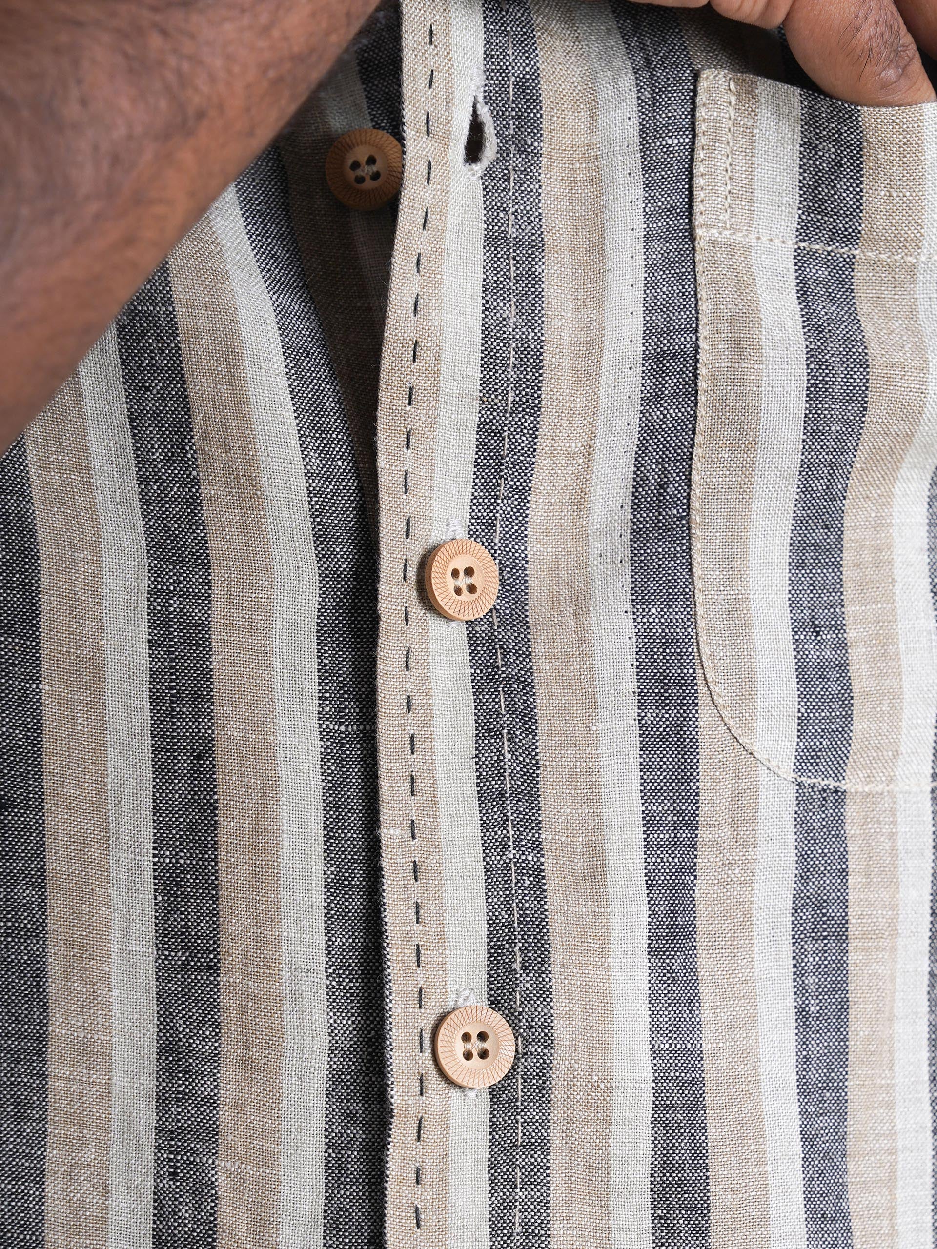 Khaki Striped Linen Men’s Shirt