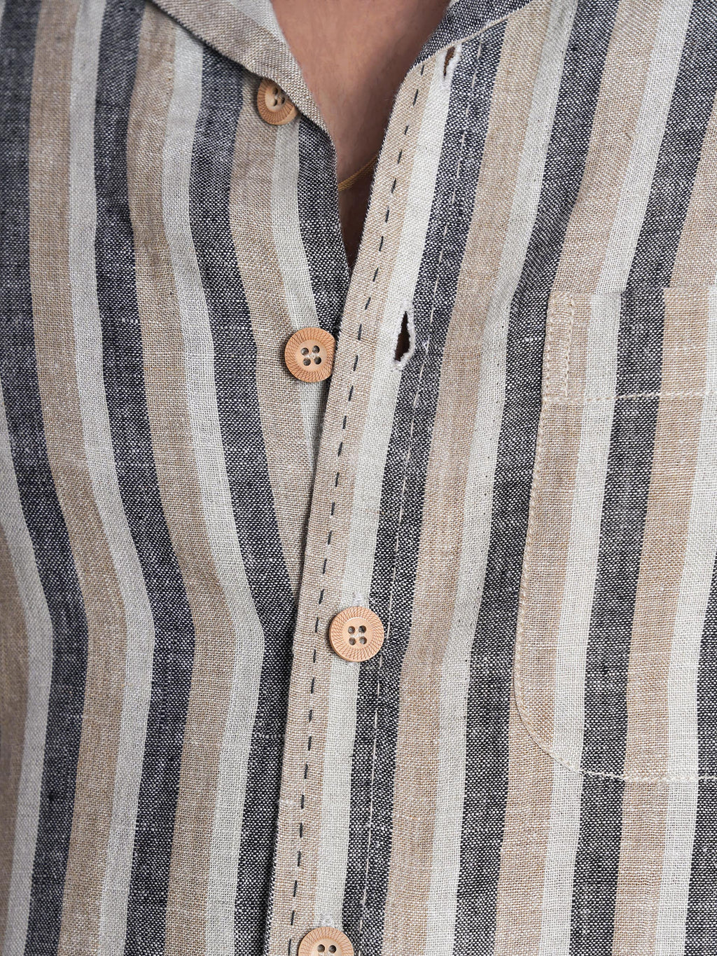 Khaki Striped Linen Men’s Shirt