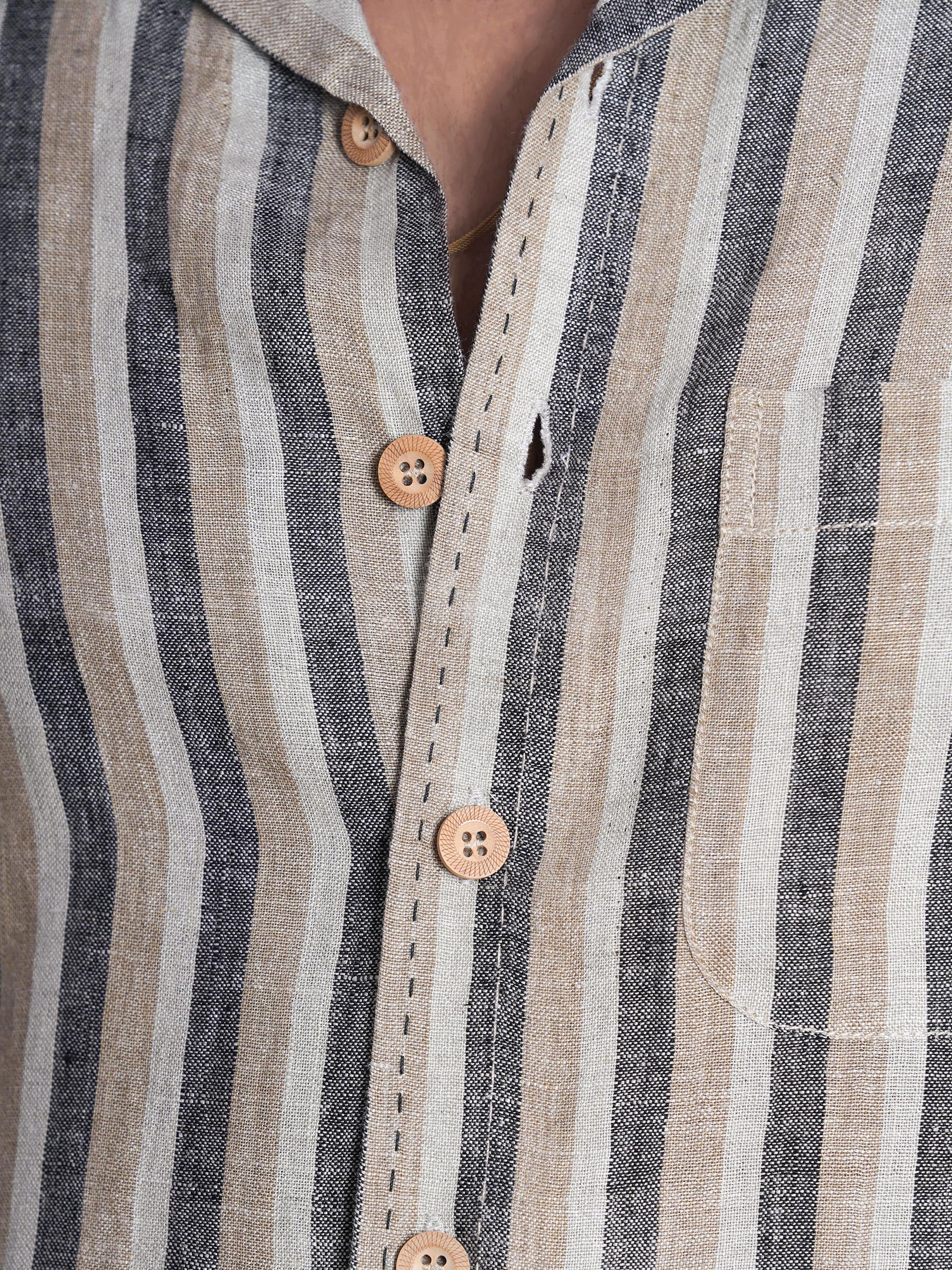 Khaki Striped Linen Men’s Shirt